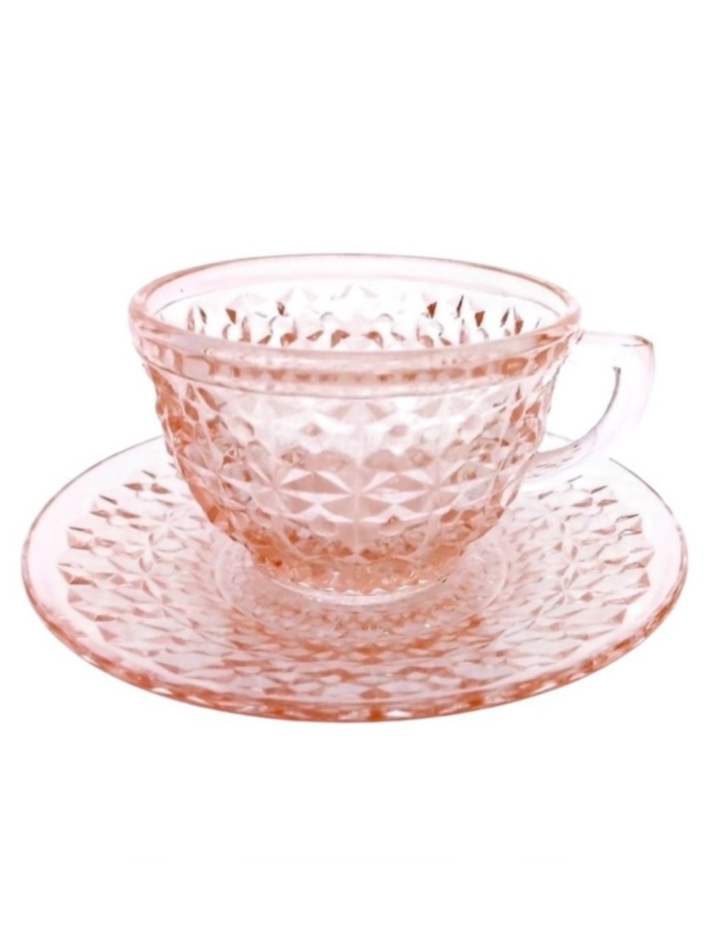 Jeannette‎ Pink Depression Glass Holiday Buttons & Bows Cup & Saucer Set